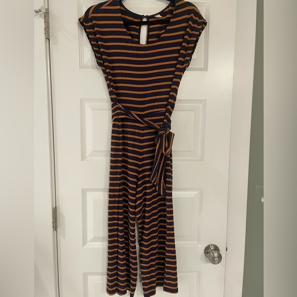 Old Navy Pants - Old Navy Striped Navy and Orange Jumpsuit with tie, XS Petite